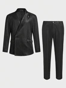 Manfinity VCAY 2 piezas Conjunto de playa para el Día del Padre, trajes hombre elegantes y casuales de ajuste slim para boda y fiesta - Negro - Ver 11