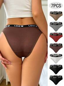Women Color-Blocked Edging Triangle Panties With Letter Print (Set Of 7) Sports