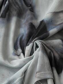 SHEIN Essnce Women's Fashion Printed Mesh Long Sleeve Bodysuit - Grey - View 5