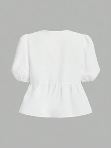 SHEIN Essnce Tie-Neck Women's Blouse 2024, Loose Solid Color Puff Sleeve Pleated Shirt Tops, New Arrivals In Spring