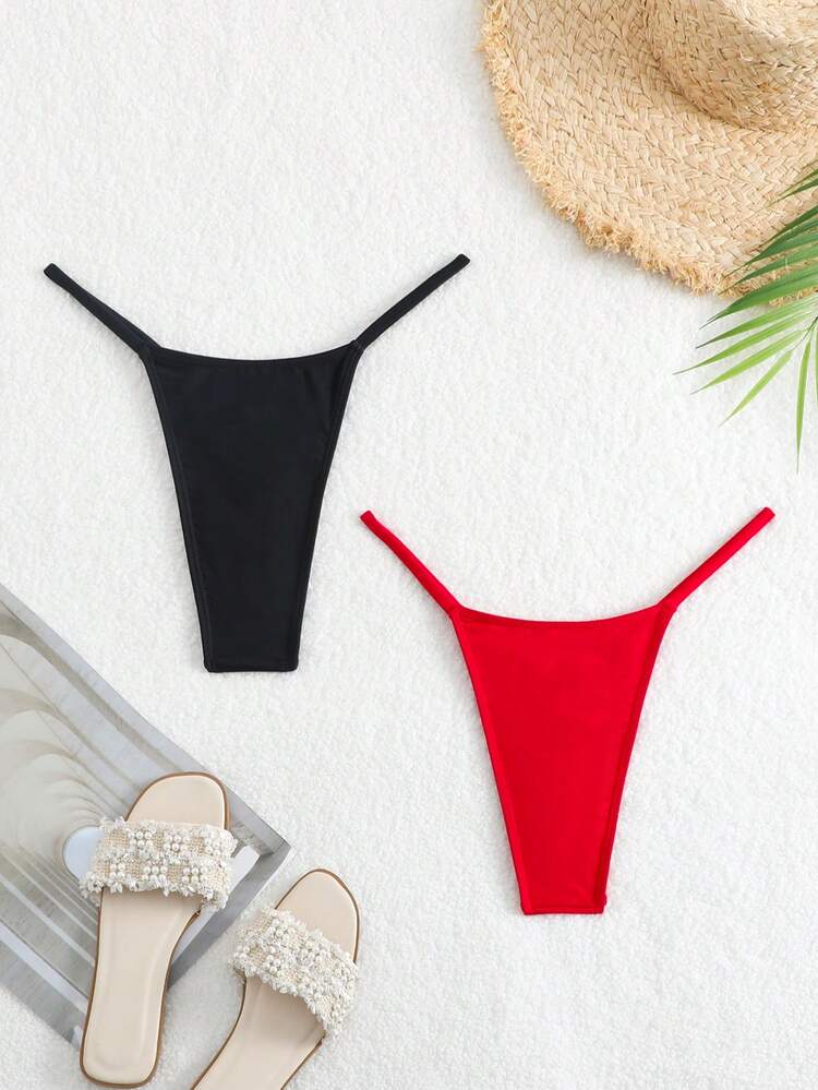 Women's Solid Color Simple Daily Swimwear Bottoms, 2pcs Summer