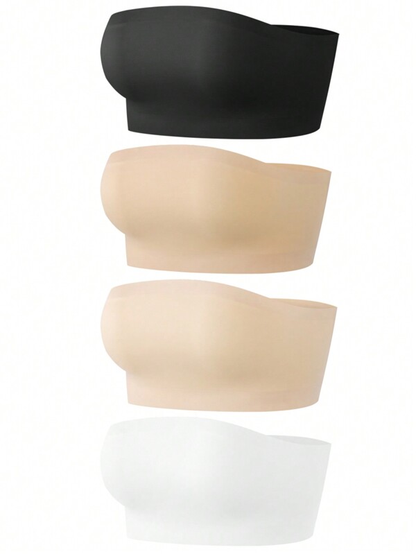 Shein Underwear&Sleepwear Basics 4pcs Women's Summer Strapless Seamless Bandeau Bra Set