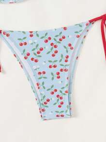 Women's Summer Beach Cherry Printed Bikini Set - Tie-Up Halter Top And Sexy Cute Bottoms