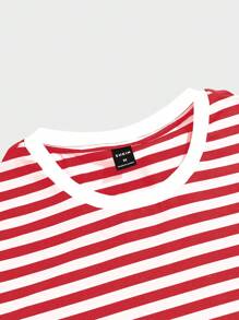 Manfinity VCAY Maglietta casual da uomo a maniche corte con stampa a righe estive e girocollo