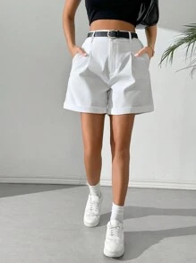 Chiquease Pantalones cortos casuales acampanados de línea A de unicolor para mujer, verano