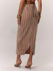 MUSERA Textured Contrast Stripe Skirt Boho Summer Cute Vacation - Camel - View 2