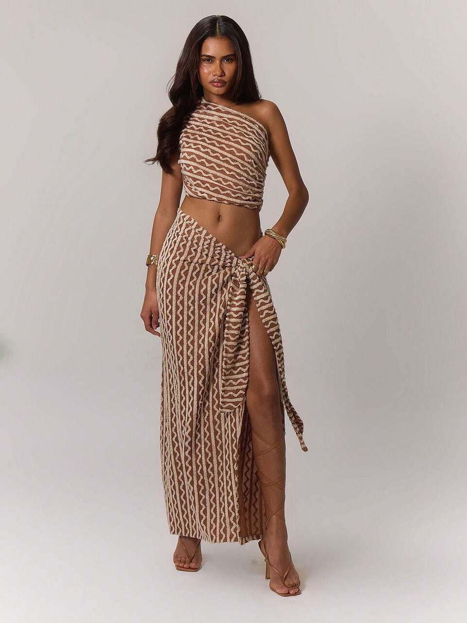 Textured Stripe Asymmetrical Neck Top Summer Holiday Ibiza Festival Spring Vacation