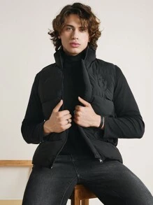 RueChic Men Printed Zip Up Vest Coat - Black - View 3