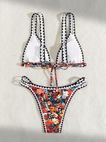 SHEIN Swim Women's Summer Beach Floral Print Sexy Bikini Set (Random Print) - Multicolor - View 2