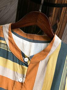 Rusticease Plus Size Women's Yellow Striped Shirt, Summer - Yellow - View 5