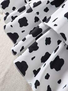 SHEIN 4pcs Western Cowboy Style Outfit Including Short Sleeve T-Shirt, Cow Skirt Dress, Denim Hat And Belt - Blue - View 3