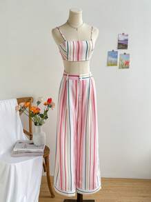 Soleia Multicolored Striped Romantic Vacation Two Pieces Set