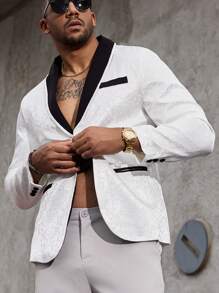 Manfinity Mode Men's Color-Block Shawl Collar Long Sleeve Single Button Casual Blazer Coat