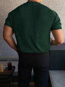 Suéter casual de manga corta de moda para hombres - Verde - Ver 2