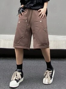 Manfinity EMRG Men's Solid Color Drawstring Waist Casual Fit Casual Shorts