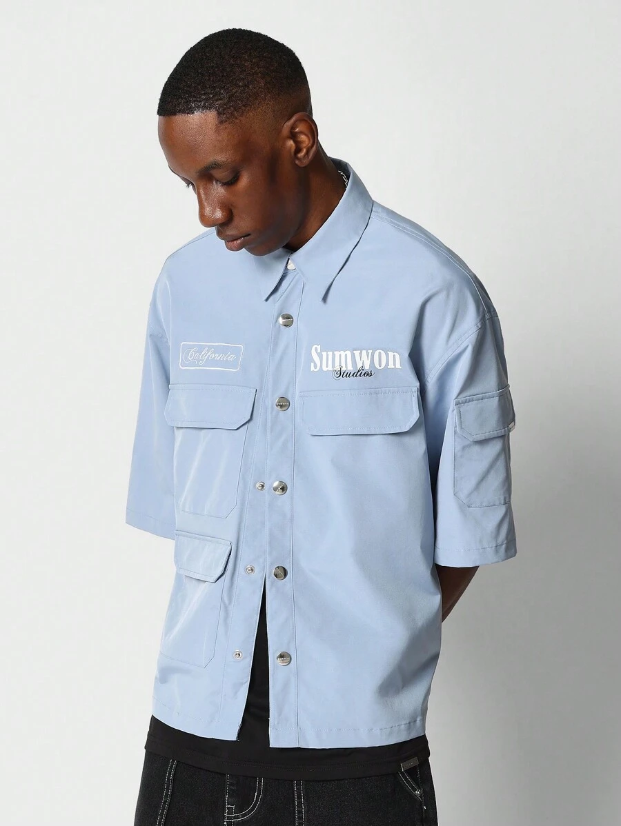 SUMWON Boxy Fit Utility Nylon Shirt | SHEIN USA