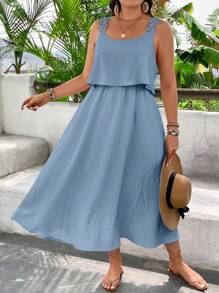 SHEIN Clasi Pure Plus Size Casual Solid Color Sleeveless Dress