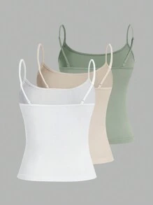 SHEIN EZwear 3pcs/Set Women Sexy Sleeveless Tight Fitting Camisole Tops, Suitable For Summer Back To School - Multicolor - View 2