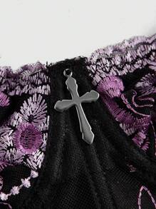 ROMWE Goth Top sin tirantes estilo palaciego gótico con estampado floral para mujeres - Morado - Ver 3