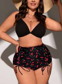 Swim Mod Plus Size Women's Fashionable Cherry Printed Swim Bottom,Summer Beach - Black - View 4