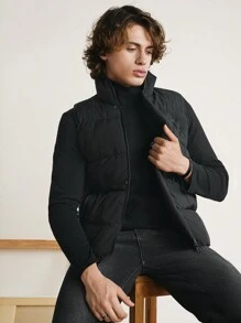 RueChic Men Printed Zip Up Vest Coat - Black - View 4