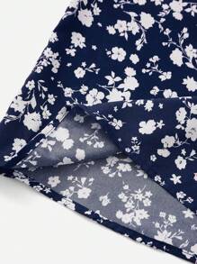 SHEIN VCAY Plus Size Women's Ditsy Floral Drawstring Waist Slit Hem Long Skirt For Vacation
