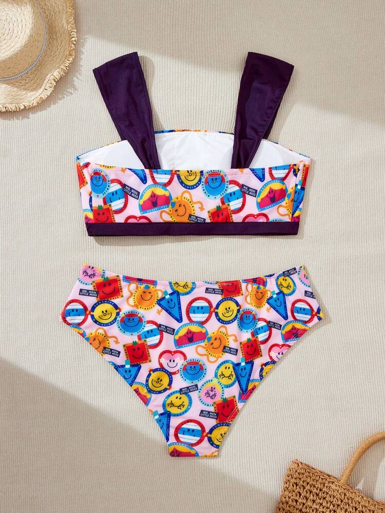 Plus Size Women's Knitted Casual Cartoon Graphic Bikini Two-Piece Set, Summer