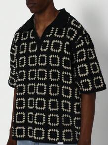 SUMWON 寬鬆版型撞色polo針織衫 - 黑色 - 查看 3