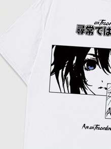 ROMWE MEN Bộ 2 áo thun tay ngắn in hình anime và quần short cho nam, thích hợp mặc hàng ngày vào mùa xuân và mùa hè, đi học - trắng - Xem 4