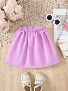 SHEIN Falda morada con pliegues y detalles de botones para niña joven, perfecta para uso casual - Morado - Ver 2