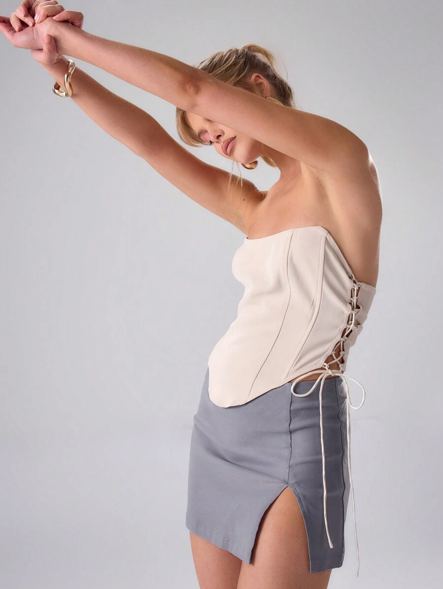 MUSERA 编织系带侧边束身胸衣外出上衣度假春夏款