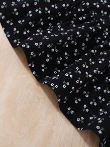 Emery Rose Kids Emery Rose Kids 青少女休閒針織短袖上衣和花朵背心裙套裝，適用於外出、春夏季 - 黑與白 - 查看 7