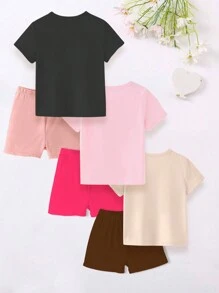 GraphicGems Ensemble de 3 pièces pour jeune fille, T-shirt à manches courtes avec imprimé de petite fille à papillon et cheveux bouclés mignonne et à la mode avec ensemble leggings