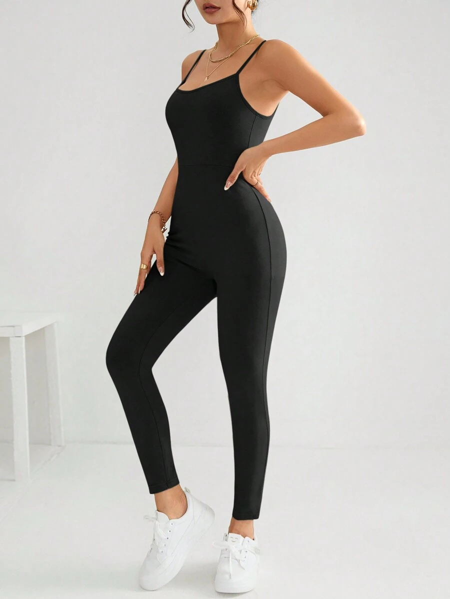 SHEIN PETITE Solid Backless Unitard Jumpsuit | SHEIN USA