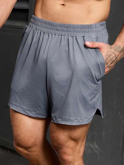 Manfinity Running 男友风男士休闲条纹松紧腰运动短裤，夏季