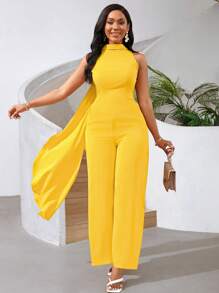 SHEIN Lady Combi-pantalon jaune éclatant pour femmes, tenues de festival avec pantalon à jambes larges - Jaune citron - Voir 1
