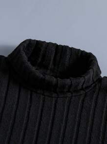 SHEIN Tween Boy 2pcs Letter Patched Detail Turtleneck Ribbed Tee Chic Outfits For Autumn/Winter - Light Grey - View 3