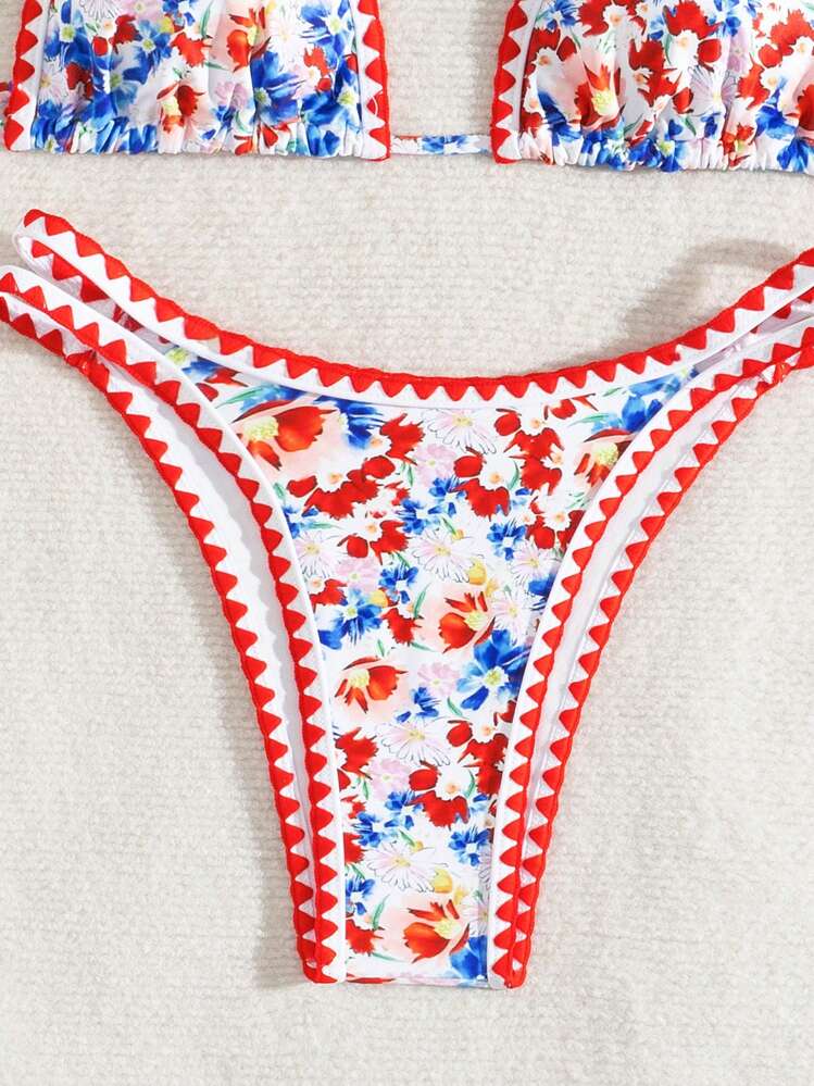 SHEIN Swim Bộ bikini gợi cảm in hoa ngày lễ dành cho nữ, in ngẫu nhiên - Nhiều màu - Xem 3