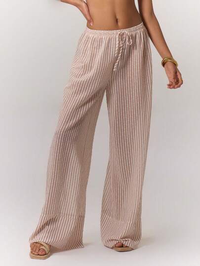 MUSERA 纹理条纹阔腿裤 优雅夏季性感时尚休闲