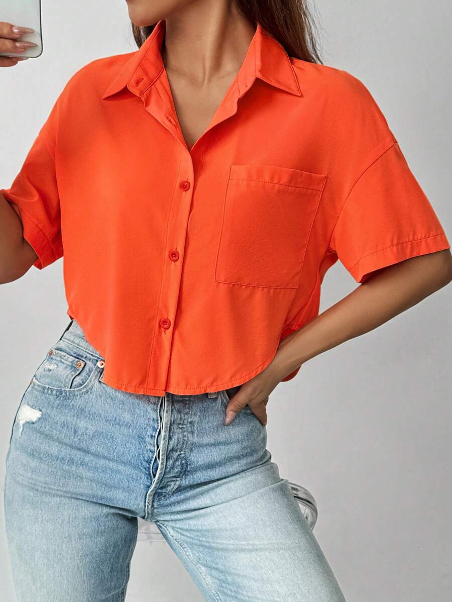 Chiquease Women's Simple Solid Color Short Casual Shirt,Short Sleeve Tops - Burnt Orange - View 1