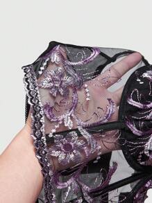 ROMWE Goth Top sin tirantes estilo palaciego gótico con estampado floral para mujeres - Morado - Ver 5
