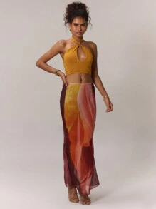 MUSERA 金色镶边镂空针织上衣 夏季露脐吊带衫 假日 - 黃色 - 查看 5