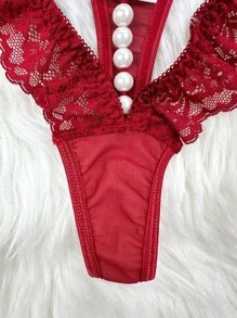 1pc Lace Sexy Underwear Lingerie - Burgundy - View 5