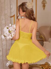 3D Flower Design Lace See-Through Cami Sleep Dress Pajama Dress, Vacation