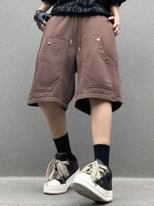 Manfinity EMRG Men's Solid Color Drawstring Waist Casual Fit Casual Shorts