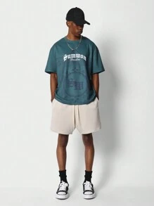 SUMWON Áo thun có in hình đồ họa mặt trước và mặt sau - màu xanh lá - Xem 4