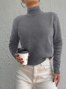 EURMUSE High Neck Drop Shoulder Sweater - Grey - View 3