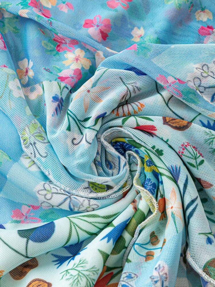 Color Block Floral Patchwork Backless Halterneck Bodycon Mini Vacation Dress