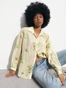Maija Women's Embroidery Long Sleeve Simple Casual Shirt, Back To School Autumn - White - View 1