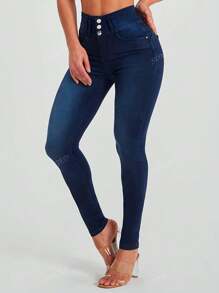 American Style Multi-Button Design Tight Lifting Waist Slim Fit Jeans